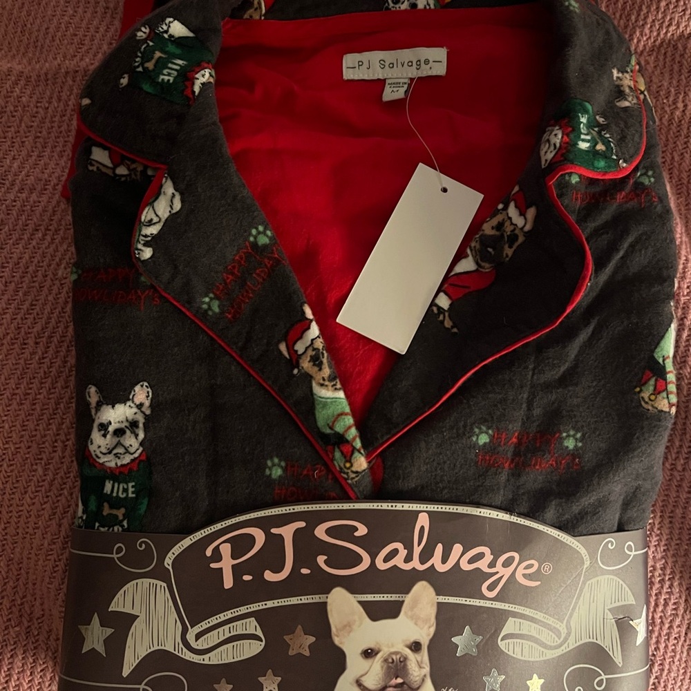 PJ Salvage Flannel Pajamas Medium NWT Frenchie